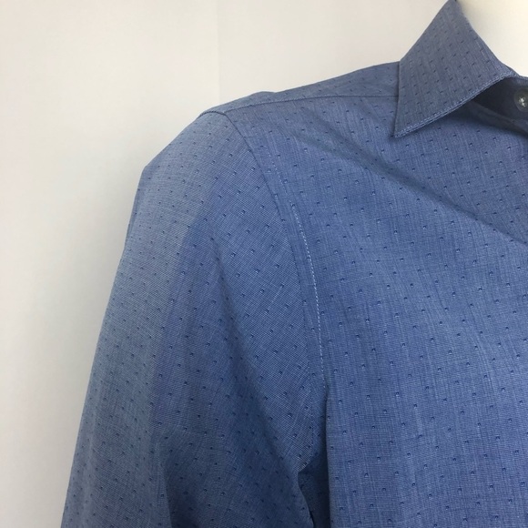 Calvin Klein Slim Fit Men Blue Long Shirt Size 16 - Picture 7 of 14